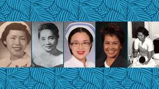 Five individual images of female nurses, all of Asian American or Pacific Islander descent